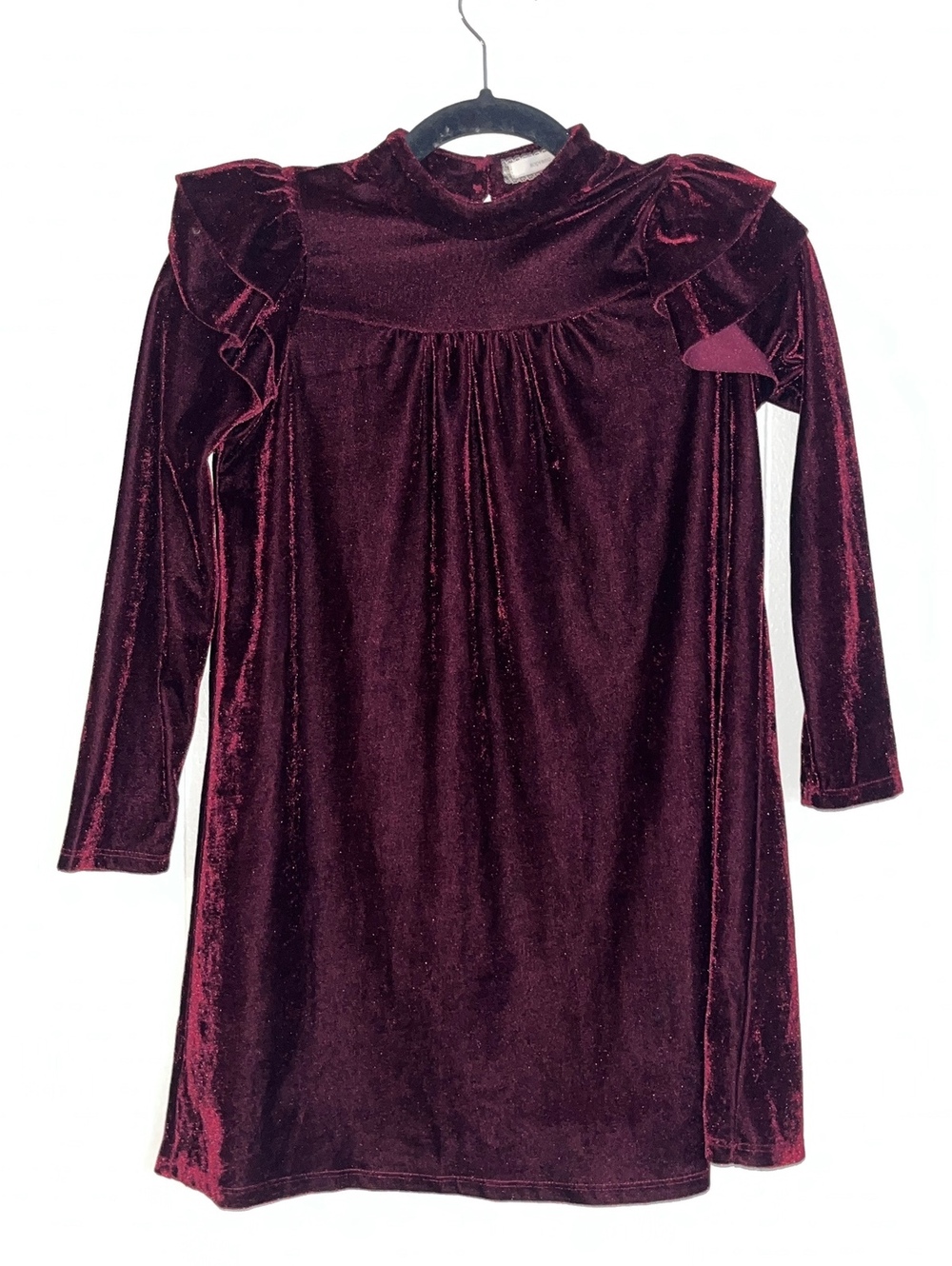 Vintage Girls' Burgundy Velvet Long Sleeve Dress